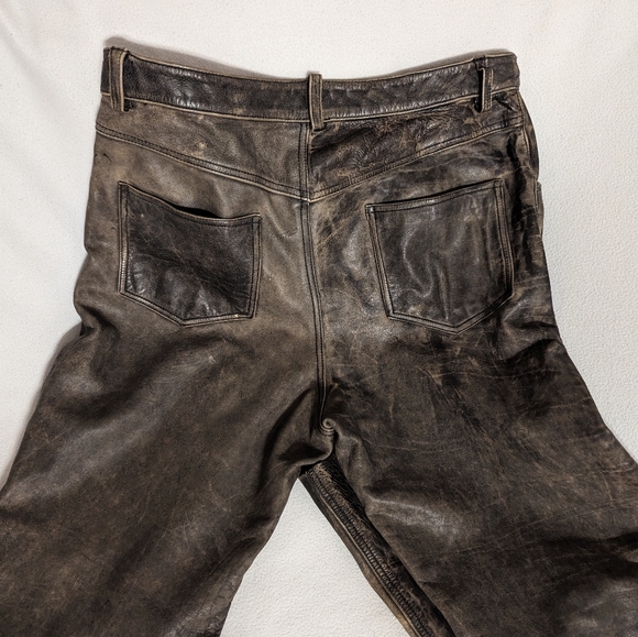 Wilson's Leather Mens Leather Jeans grey / brown sz38/30 circa 2000 - Picture 7 of 7